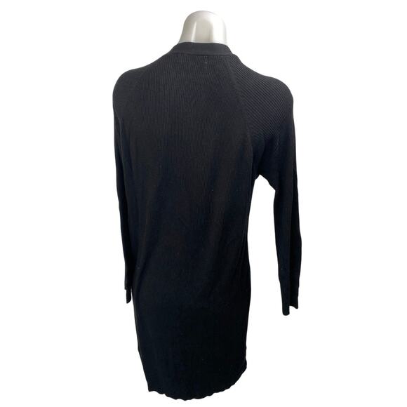 MNG Mango Black Long Sleeve Ribbed Knit Button Up Long Cardigan Sweater Size L - Picture 2 of 4